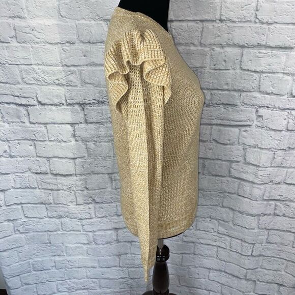 Time and Tru flutter sleeve women’s XS 0-2 NWT Longsleeve Crewneck tan sweater - Picture 5 of 11